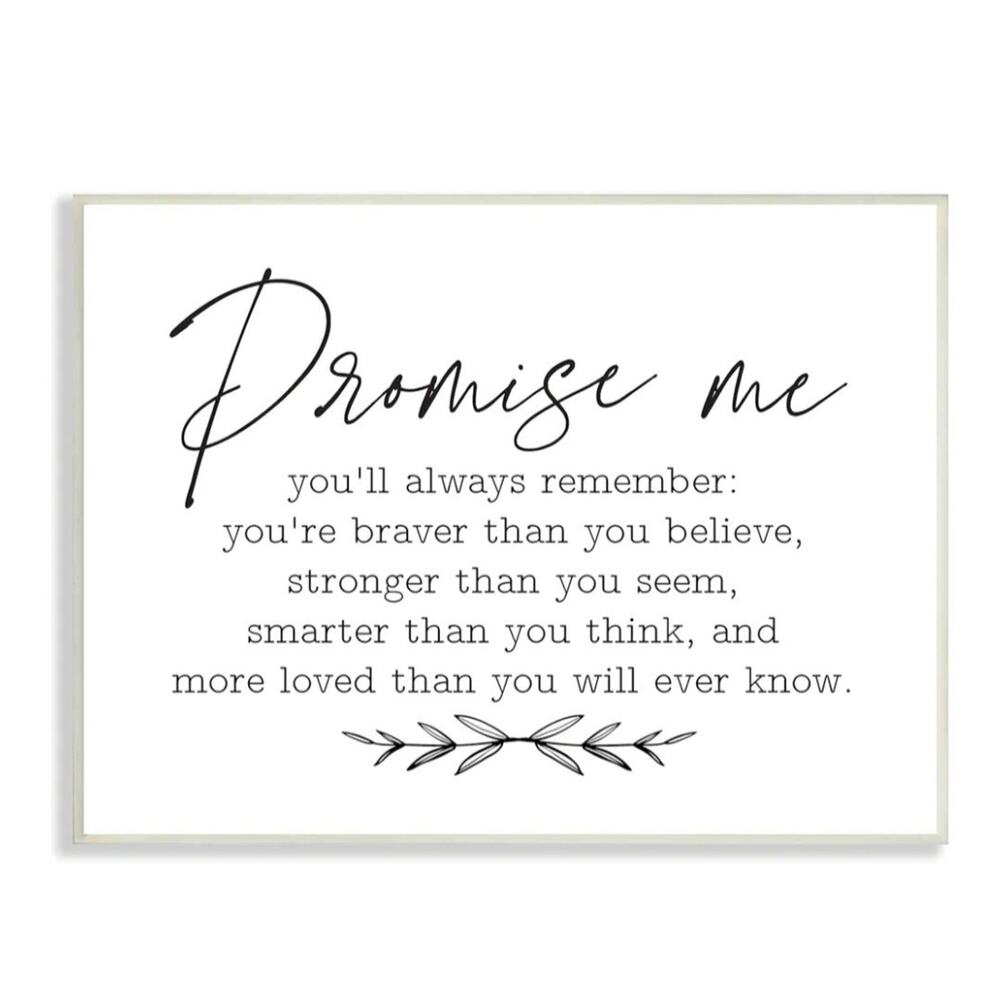 Stupell Promise Me Wood Wall Plaque 10 X 15 New White Brave, Strong, Loved,smart